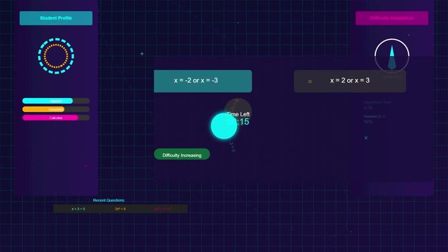 Educational Math Game Interface with Progress and Difficulty Adjustment