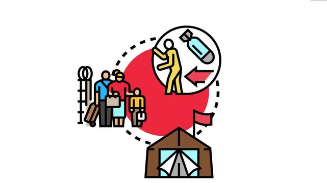 Migrants facing border detention camps, with families enduring humanitarian displacement from conflict zones, highlighting challenges for refugees seeking safety and asylum