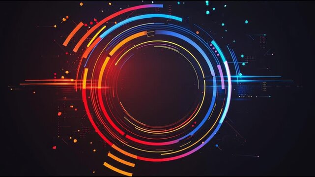 Abstract black background with Colorful circle lines. Digital future technology . Abstract business connection of lines from nodes innovation of communication in the network.