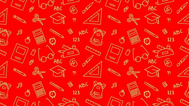 Back to school outline seamless pattern. Education learning doodle background. School themed doodle seamless pattern. School supplies pattern background 