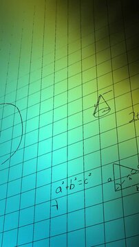 Animation of layers of mathematical formulae and equations on grids over green light