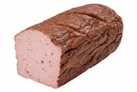 Traditional German baked meatloaf Leberkaese with a brown crust