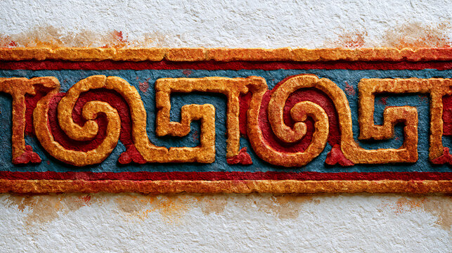 Greek key pattern ornament features textured paint and vibrant colors