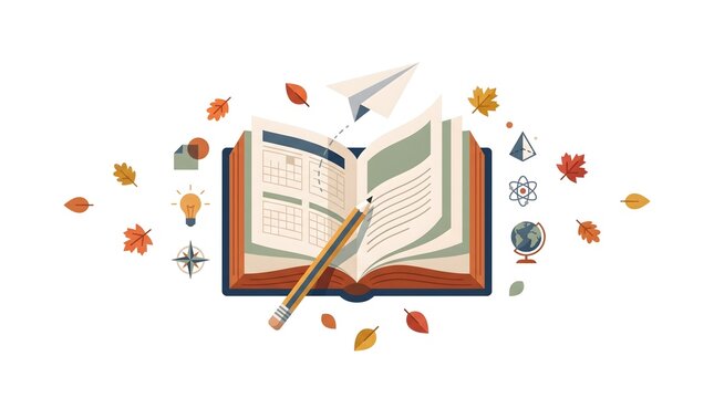An open notebook displaying a calendar planner and text pages