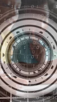 Animation of processing circle over binary code and pupils at school