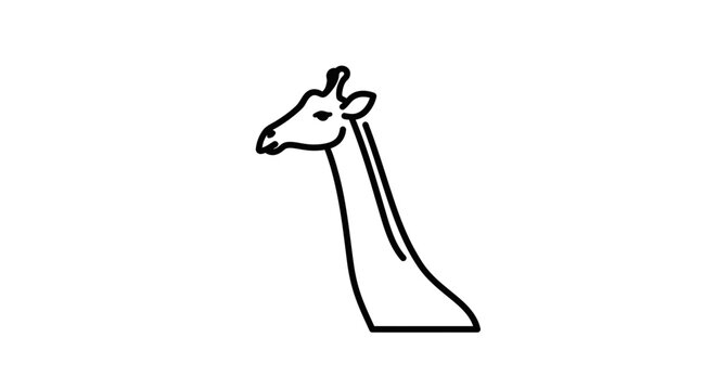 Minimalist black line art illustration of a giraffe head and long neck, simple wild animal icon on white background