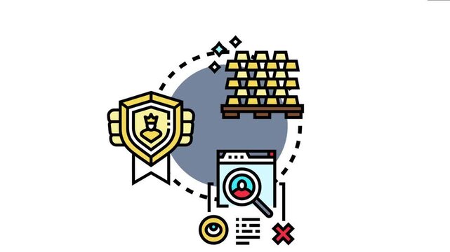 Champion shield, gold bars, and data analysis elements illustrate a strategic process for improving success rates and achieving profitable outcomes in business or competition