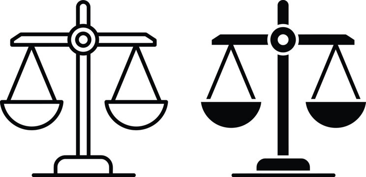 Scale of justice legal balance icon vector illustration isolated on white background with law icon