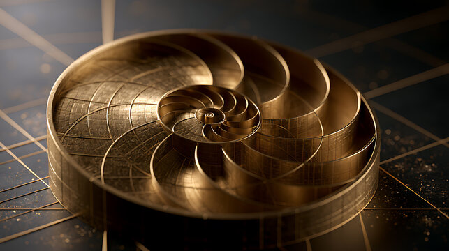 Golden ratio spiral a photorealistic three dimensional representation of mathematical form