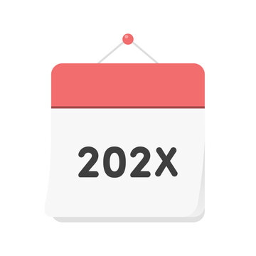赤い西暦202X年のカレンダーの表紙のアイコン - シンプルな暦や年間計画のイメージイラスト素材