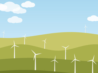 Fototapeta premium Wind Turbines on Rolling Green Hills Landscape