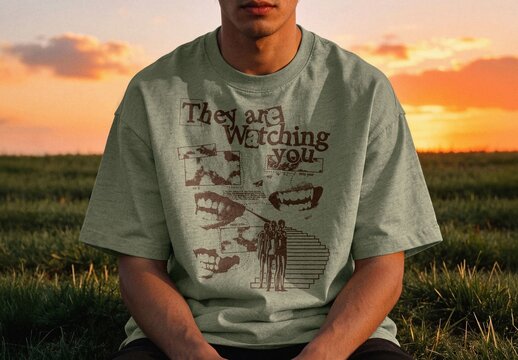 Outdoor Sunset T-Shirt Mockup For Apparel And Branding Design