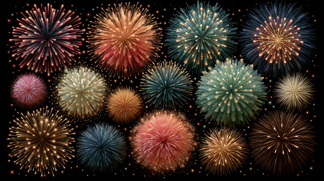 Colorful fireworks display against a dark background showcases vibrant pyrotechnics