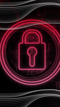 Animation of padlock icon withlines and network of connections on black background