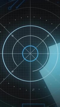 Animation of digital data processing and scope scanning over black background