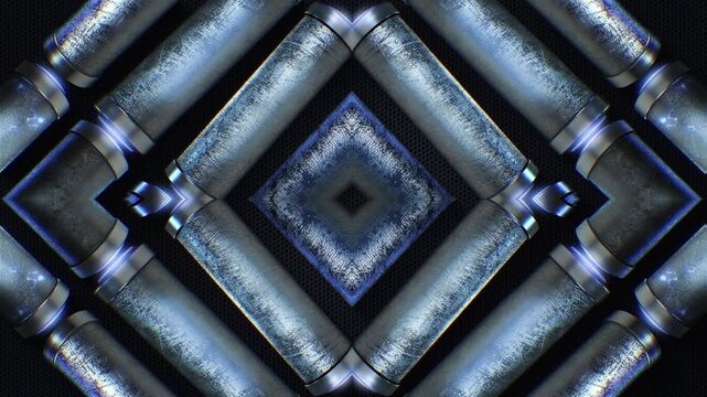 A mesmerizing kaleidoscope of metallic tubular shapes, throbbing and twisting in an endless, hypnotic and trance like motion. Excellent for high tempo music events or energetic visualizers.
