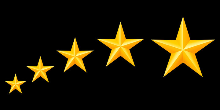 Ascending gold star rating icon sequence, increasing score symbol, review scale, premium quality and achievement graphic