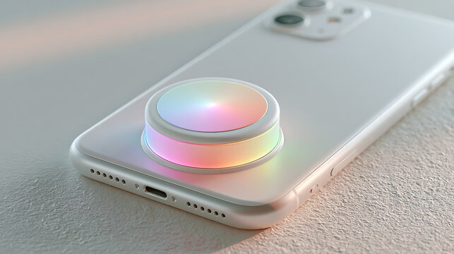 Pop socket on a smartphone iridescent color shift and photorealistic rendering