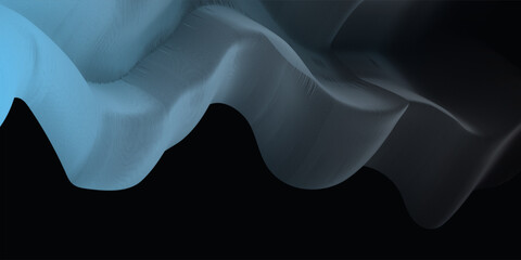 Obraz premium Abstract flowing 3D mesh waveform on black background. Minimalist digital art vector background. new eps vector