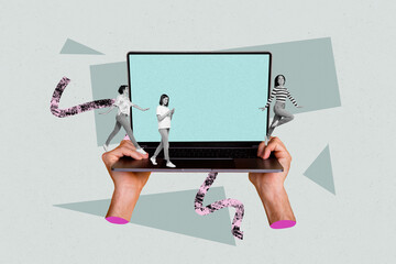 Sketch image trend artwork montage 3D photo collage of data server cyber coding website hand hold...