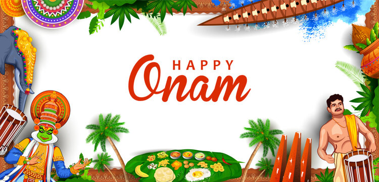 Happy Onam Festival Hanging Banner with Traditional Kerala Celebration Theme
