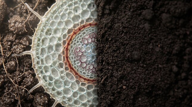 Detailed Cross-Section Of A Plant Root System In Soil Macro Photograph