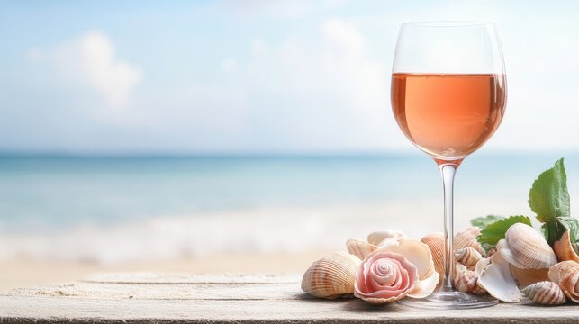 Rose Wine Beach Picnic Table With Shells Wine Outdoors Sum, digital innovation, artificial intelligence and connected business technology