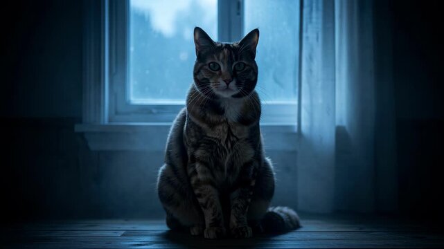 Black Cat Silhouette by Blue Window.