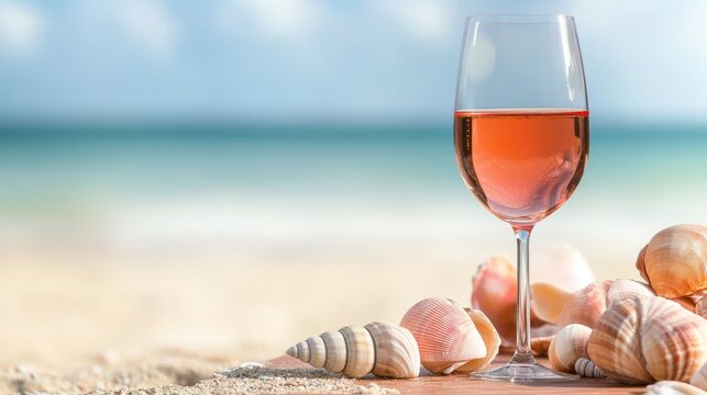 Rose Wine Beach Picnic Table With Shells Wine Outdoors Sum, digital innovation, artificial intelligence and connected business technology