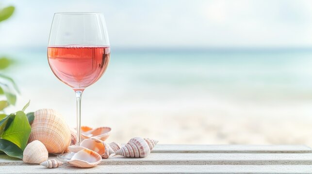 Rose Wine Beach Picnic Table With Shells Wine Outdoors Sum, digital innovation, artificial intelligence and connected business technology