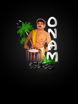 Happy Onam Luxury Greeting Card with Golden Temple Illustration Vector
