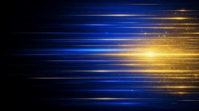 Abstract digital light streaks in blue and gold on a dark background