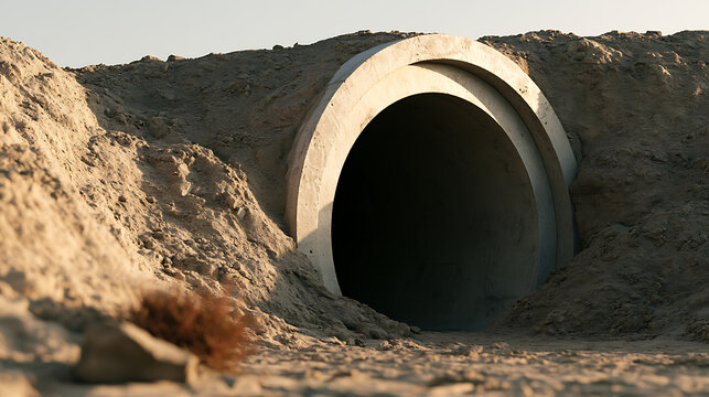 Concrete culvert built into an embankment during highway construction