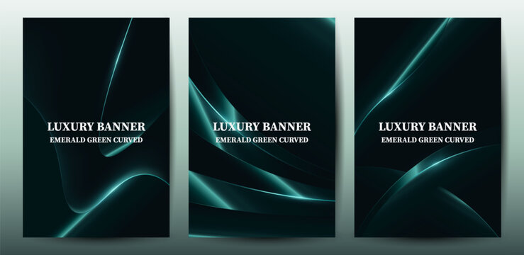 Luxury Emerald Green Curved Abstract Banners Set
