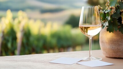 Fototapeta premium Wine Tasting Flight Vineyard Patio Blank Tasting Cards Win, digital innovation, artificial intelligence and connected business technology