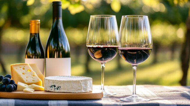 Wine Tasting Table Orchard Shade Glasses And Cheese Wine, digital innovation, artificial intelligence and connected business technology
