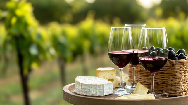 Wine Tasting Table Orchard Shade Glasses And Cheese Wine, digital innovation, artificial intelligence and connected business technology