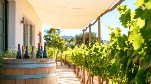 Wine Tasting Under Vineyard Canopy Logos Wine Outdoors Bou, digital innovation, artificial intelligence and connected business technology