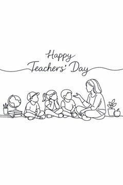 Happy Teachers Day Illustration with Children and Teacher