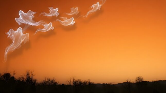 Abstract orange and white swirls resembling smoke or clouds against a warm gradient