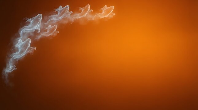Abstract background with a swirling trail of white smoke against a vibrant warm orange gradient backdrop