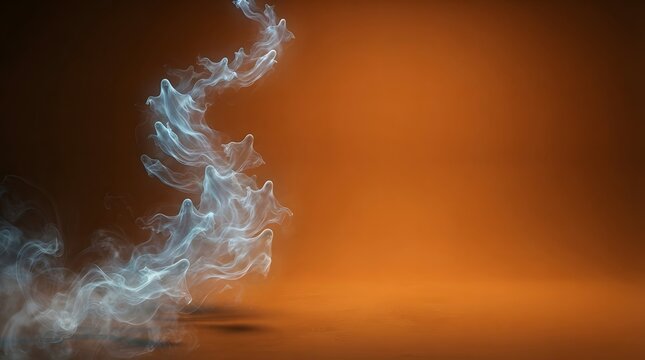 Abstract colorful smoke forming the shape of a dragon against a warm orange background