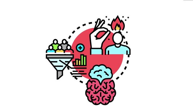 Vector depicting the process of enhancing creative thinking, fostering innovation, and developing new concepts through strategic analysis, collaboration, and talent acquisition