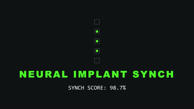 Neural implant synch interface with synchronization score display for futuristic technology and brain computer interface concepts animation 4k