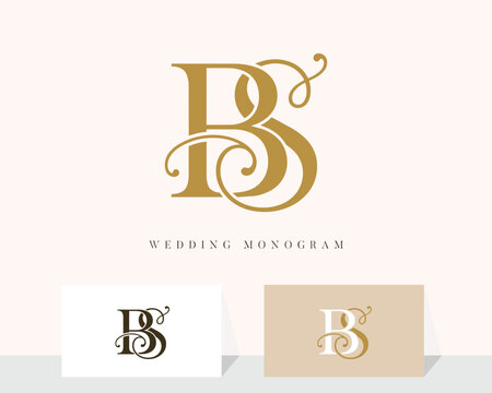 Elegant BS Wedding Monogram Logo, Luxury Floral Initial Letter B S Logo Design