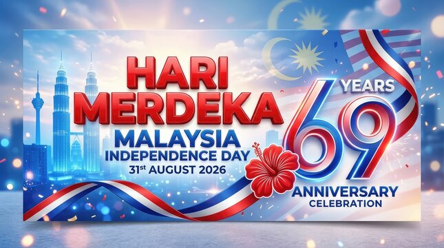Hari Merdeka Malaysia Independence Day 31st August 2026 69 Years Anniversary banner