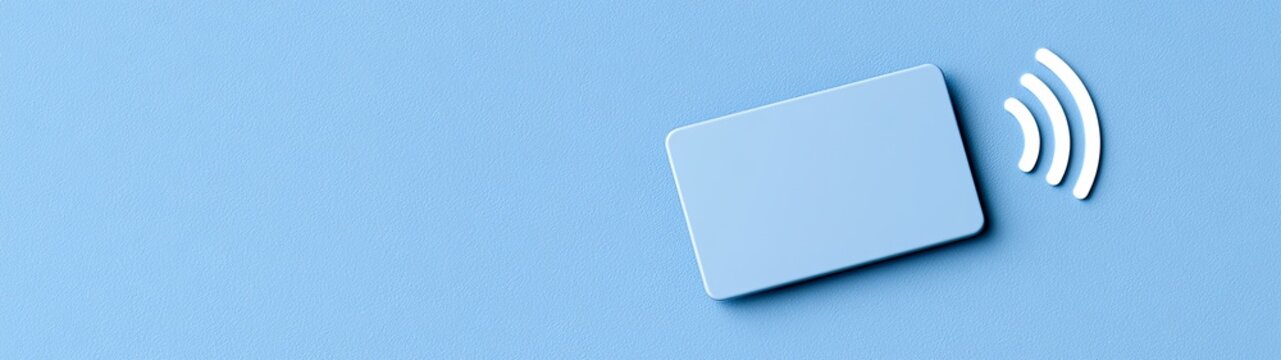 Modern contactless payment technology concept with blue background and card reader symbolizing digital wallet solutions