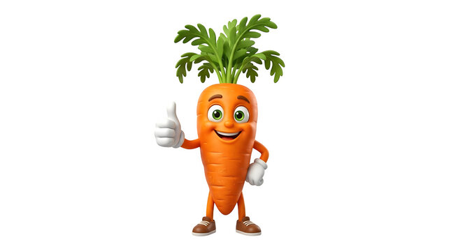 Animated cheerful carrot character giving a thumbs up funny animal emoji isolated on transparent background