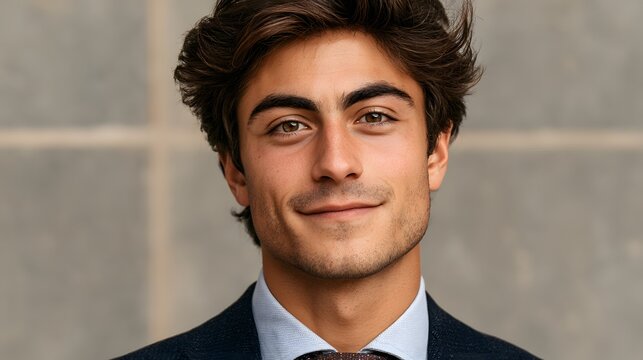 Young man with styled hair smiles confidently