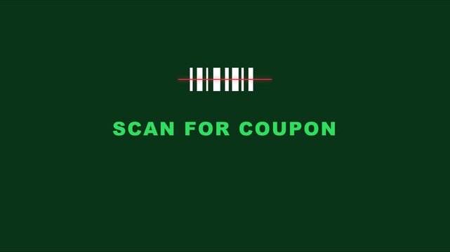 Scan for coupon barcode animation for retail marketing and digital sales promotions 4k discount